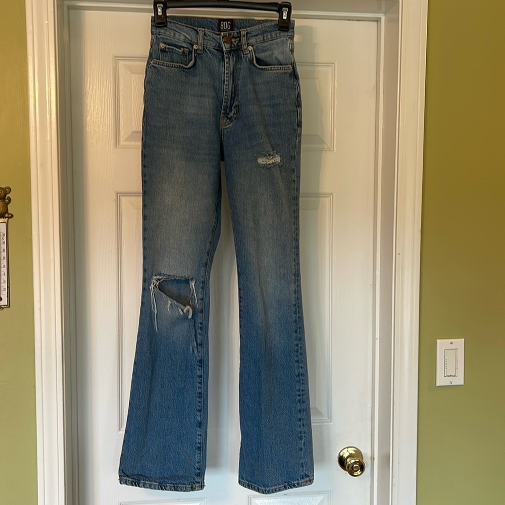 BDG Urban Outfitters - stretch high rise flare - distressed blue jeans -size 25